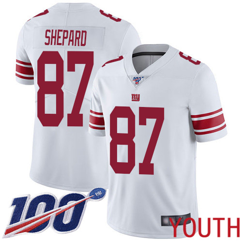 Youth New York Giants #87 Sterling Shepard White Vapor Untouchable Limited Player 100th Season Football NFL Jersey